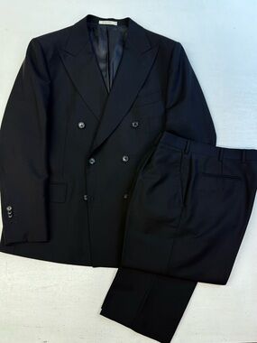 SUITSUPPLY Black Mohair Double-Breasted Milano Suit 46R